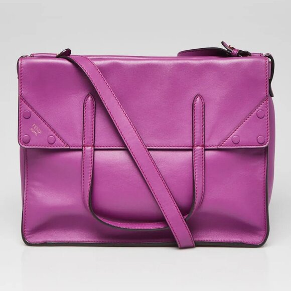 Fendi Purple Vitello Shine Leather/Suede Large Flip Bag 8BT303 - Picture 1 of 11